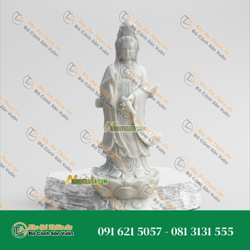 Tượng Quan Âm Đứng Đá Trắng Sứ 150cm – Trang Trí Nhà Cửa | Khodathienan.com