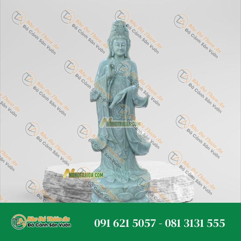 Tượng Quan Âm Đứng – Đá Trắng Xanh 163cm – Khodathienan.com