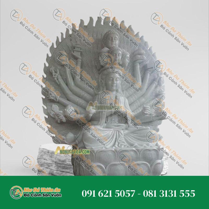 Tượng Quan Âm Thiên Thủ – Đá Trắng Xanh 1.22M – Kiểu Dáng Sang Trọng, Thanh Lịch | Khodathienan.com