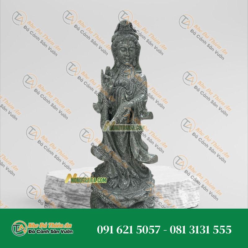 Tượng Quan Âm Thờ Trong Nhà Đá Granite Xanh Ấn 154cm, Kiểu Dáng Tinh Tế | Khodathienan.com