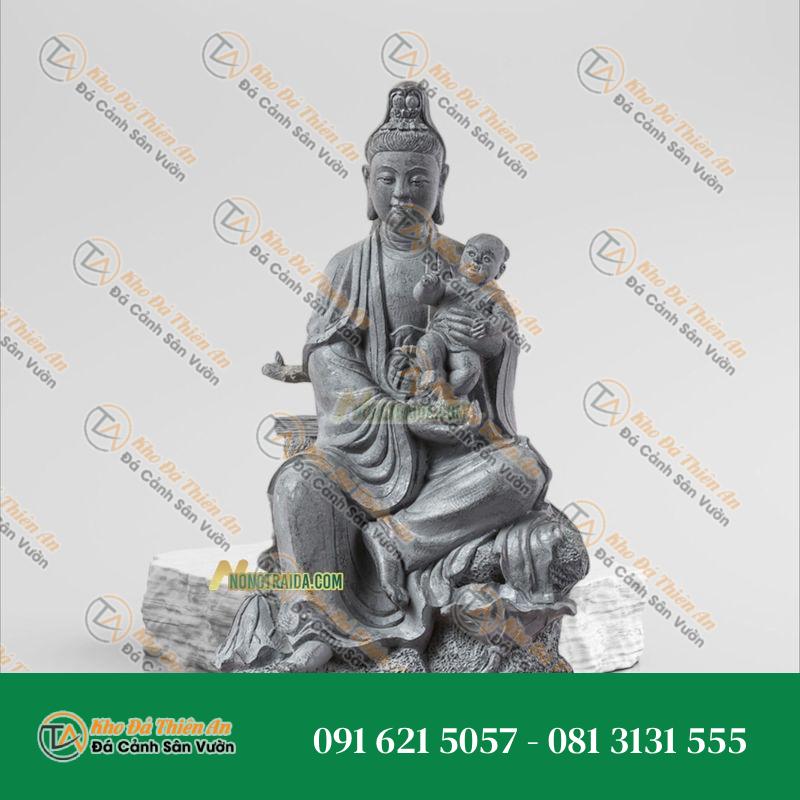 Tượng Quan Âm Tống Tử Đá Cẩm Thạch Xám – 113cm – Mang Lại Bình An – Khodathienan.com