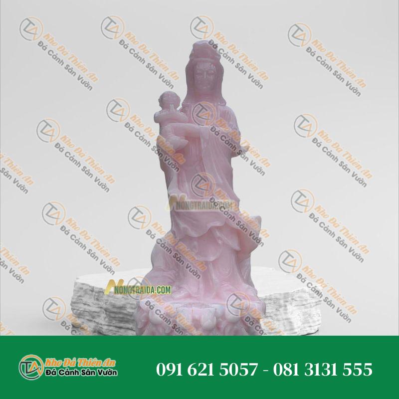 Tượng Quan Âm Tống Tử Đá Thạch Anh Hồng – 156cm – Kiệt Tác Nghệ Thuật – Khodathienan.com