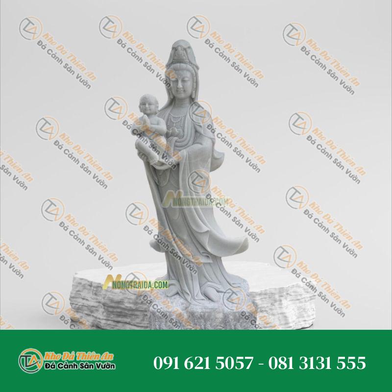 Tượng Quan Âm Tống Tử Đá Trắng Lục Yên – 188cm – Khodathienan.com
