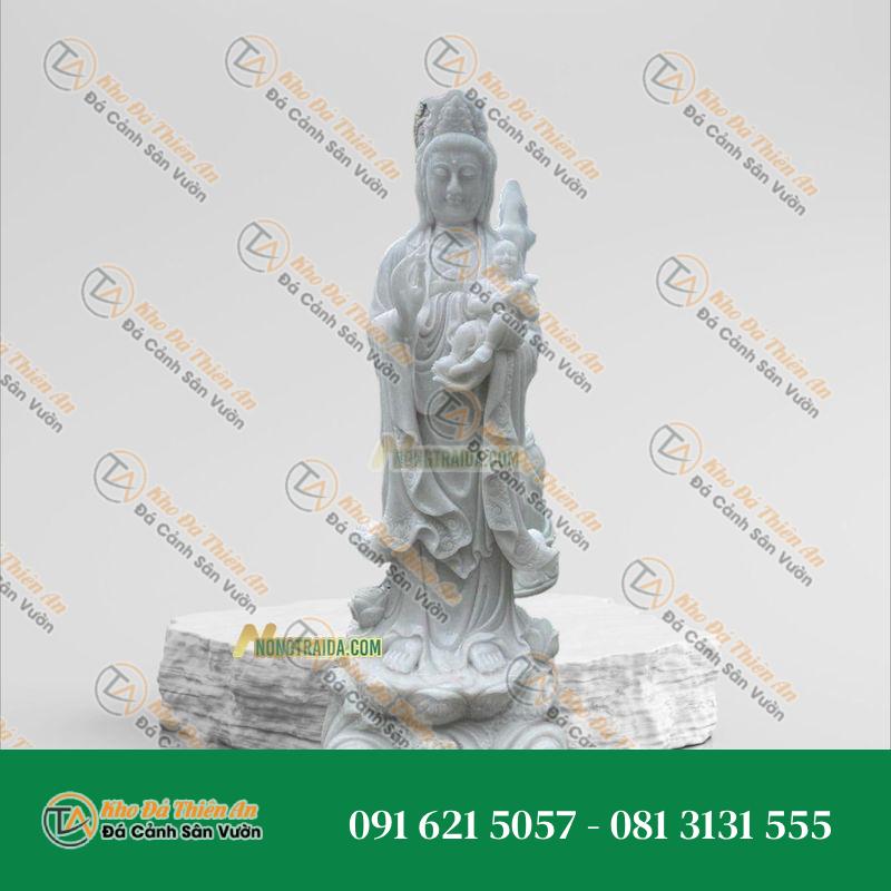 Tượng Quan Âm Tống Tử Đá Trắng Muối – 165cm – Khodathienan.com
