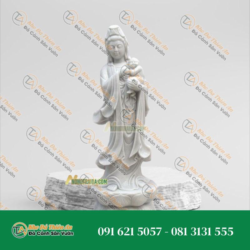 Tượng Quan Âm Tống Tử – Đá Trắng Vân – Cao 190cm | Khodathienan.com