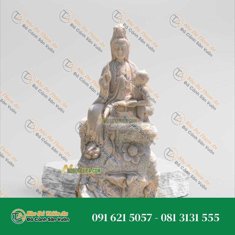 Tượng Quan Âm Tống Tử Ngồi Sen – Cẩm Thạch Trắng – 135cm | Khodathienan.com