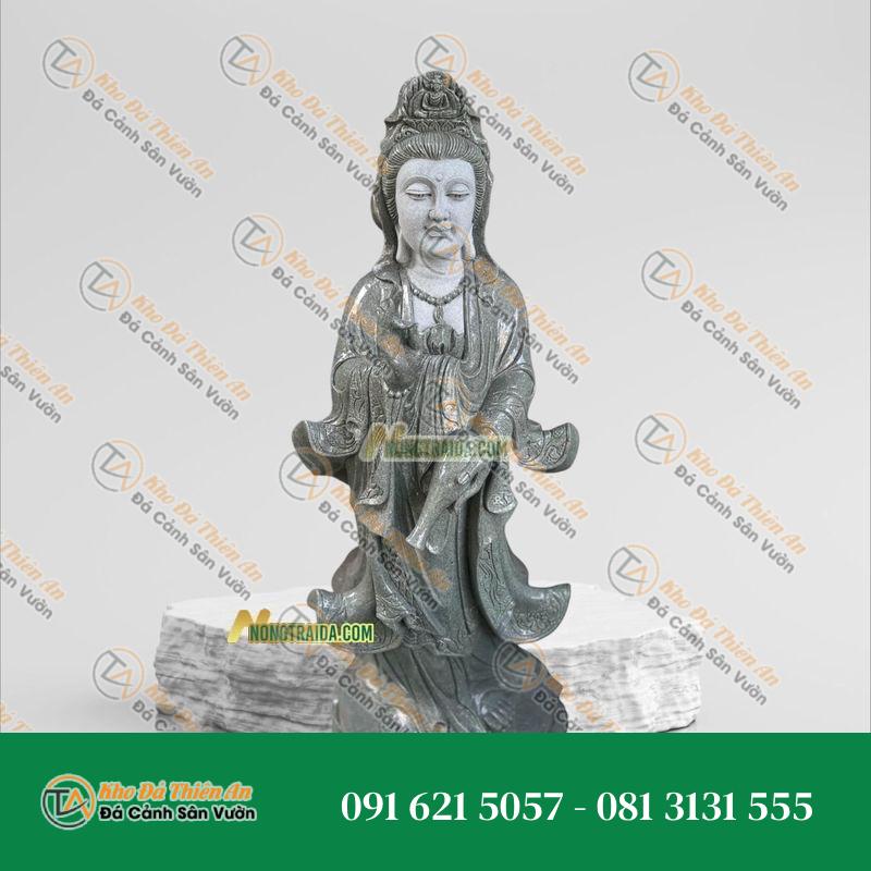 Tượng Quan Âm Đứng – Đá Sa Thạch Trắng – Cao 152cm | Khodathienan.com