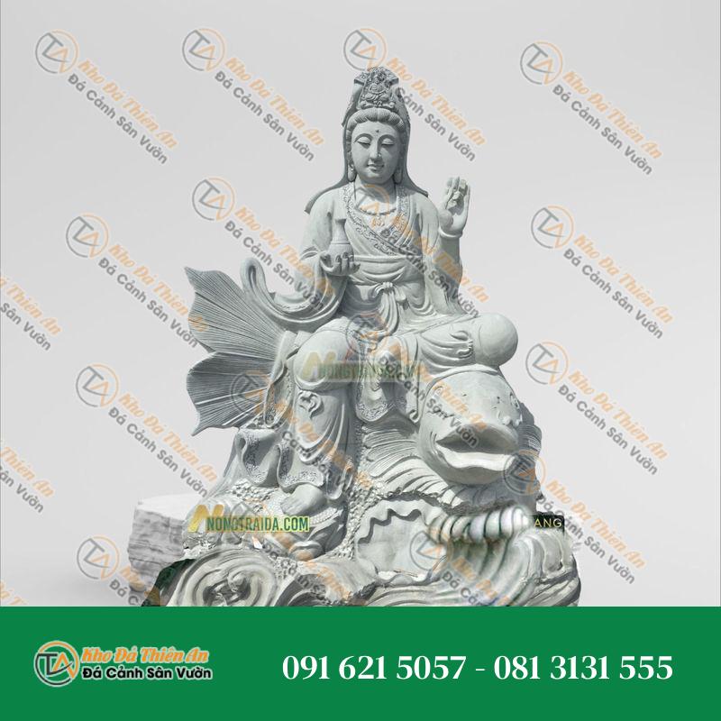 Tượng Quan Âm Tự Tại Đá Sa Thạch Ngồi Cá Chép 201cm – Nét Đẹp Độc Đáo | Khodathienan.com