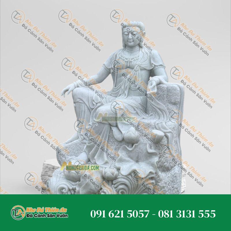 Tượng Quan Âm Tự Tại Đá Cẩm Thạch Trắng 214cm – Khodathienan.com