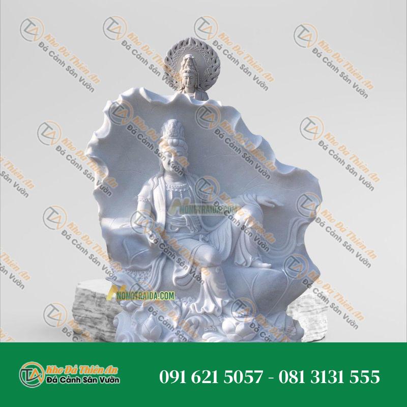 Tượng Quan Âm Tự Tại Đá Trắng Lục Yên – 221cm – Khodathienan.com