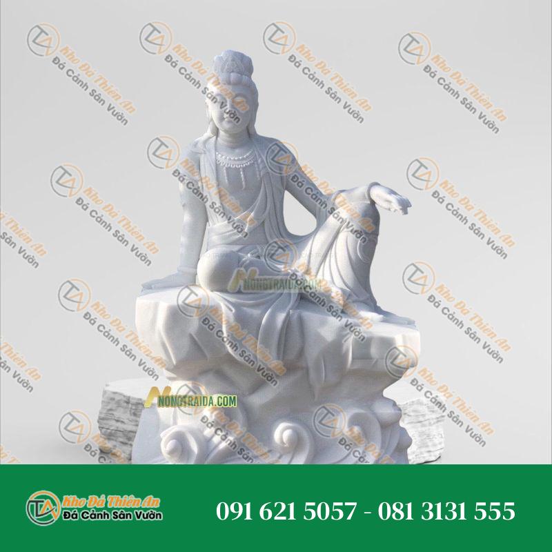 Tượng Quan Âm Tự Tại – Đá Trắng Nghệ An – Cao 212cm | Khodathienan.com