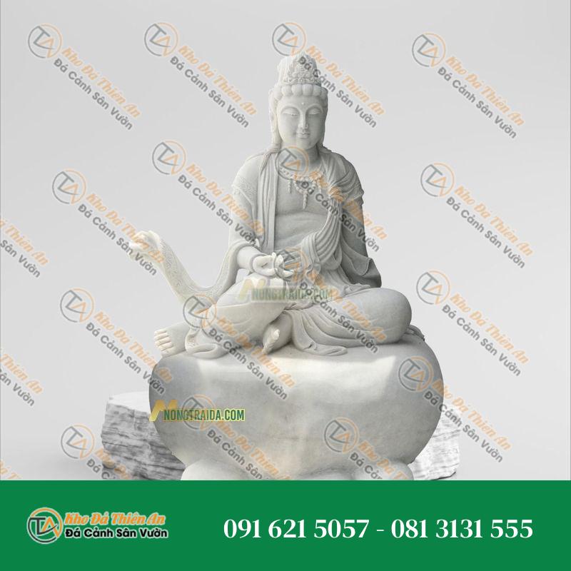 Tượng Quan Âm Tự Tại Đá Trắng Ngồi Đá 213cm – Hoành Tráng, Ấn Tượng – Khodathienan.com