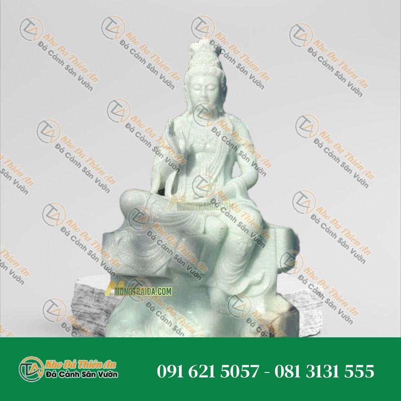 Tượng Quan Âm Tự Tại – Đá Trắng Xanh 171cm – Kiểu Dáng Tinh Tế, Sang Trọng | Khodathienan.com