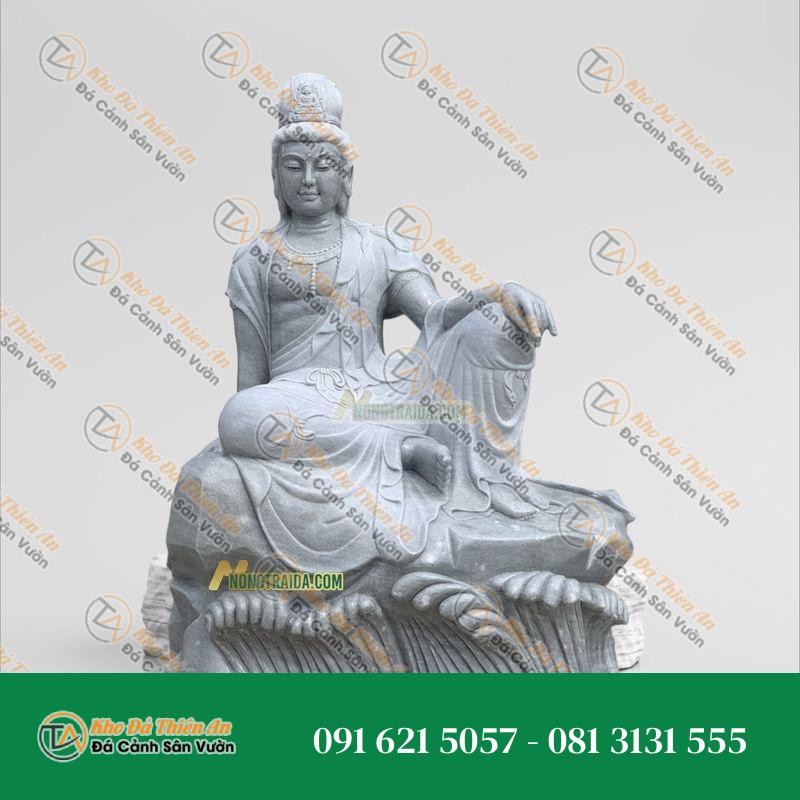 Tượng Quan Âm Tự Tại – Đá Xám Cẩm Thạch 208cm – Khodathienan.com