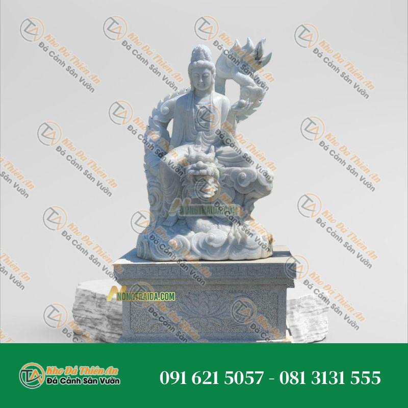 Tượng Quan Âm Tự Tại Ngồi Rồng – Đá Trắng – 181cm – Khodathienan.com