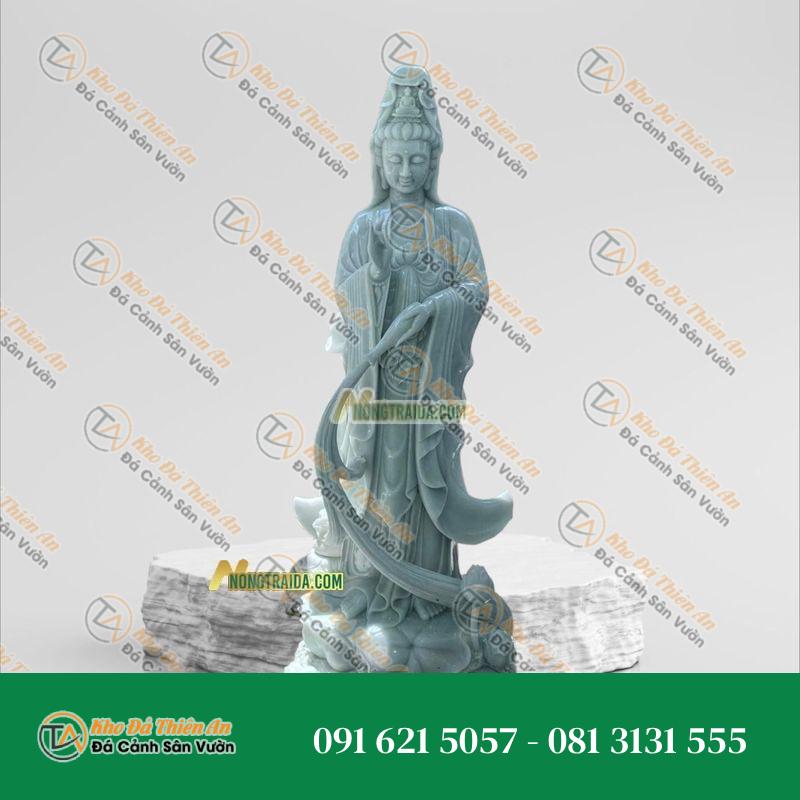 Tượng Quan Thế Âm Bồ Tát Đứng Đá Trắng Xanh 154cm – Tượng Trưng Cho Lòng Từ Bi | Khodathienan.com