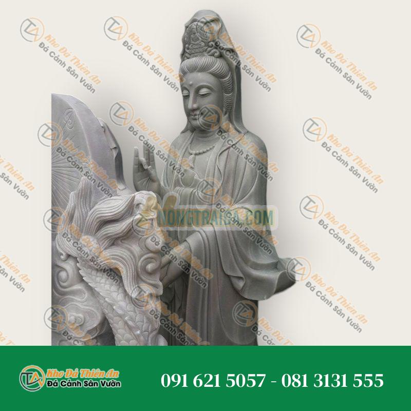 Tượng Quan Thế Âm Bồ Tát Đá Cẩm Thạch Khắc Ốp 250cm – Tác Phẩm Điêu Khắc Đá Nghệ Thuật