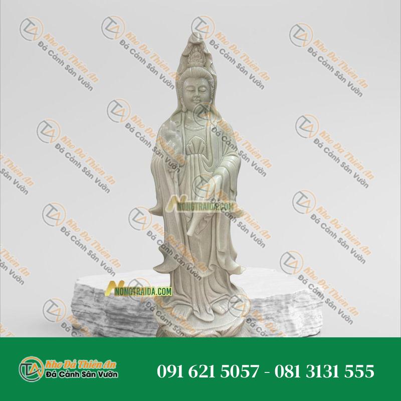 Tượng Quan Thế Âm Đứng Đá Trắng Xanh 178cm – Kiểu Dáng Độc Đáo – Khodathienan.com