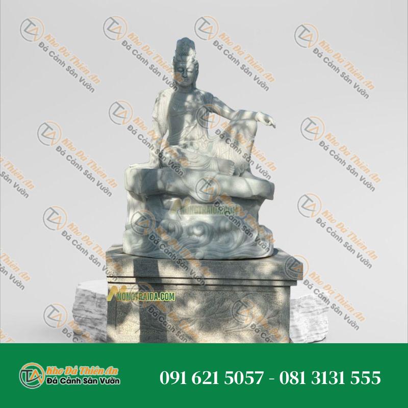 Tượng Quán Tự Tại bằng đá trắng 184cm, một kiệt tác nghệ thuật, mang đến sự thanh tao và trang nghiêm cho không gian.