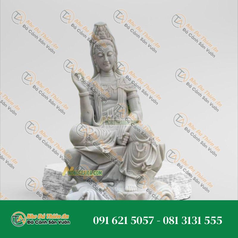 Tượng Quán Tự Tại Đá Trắng Vân – 198cm – Khodathienan.com