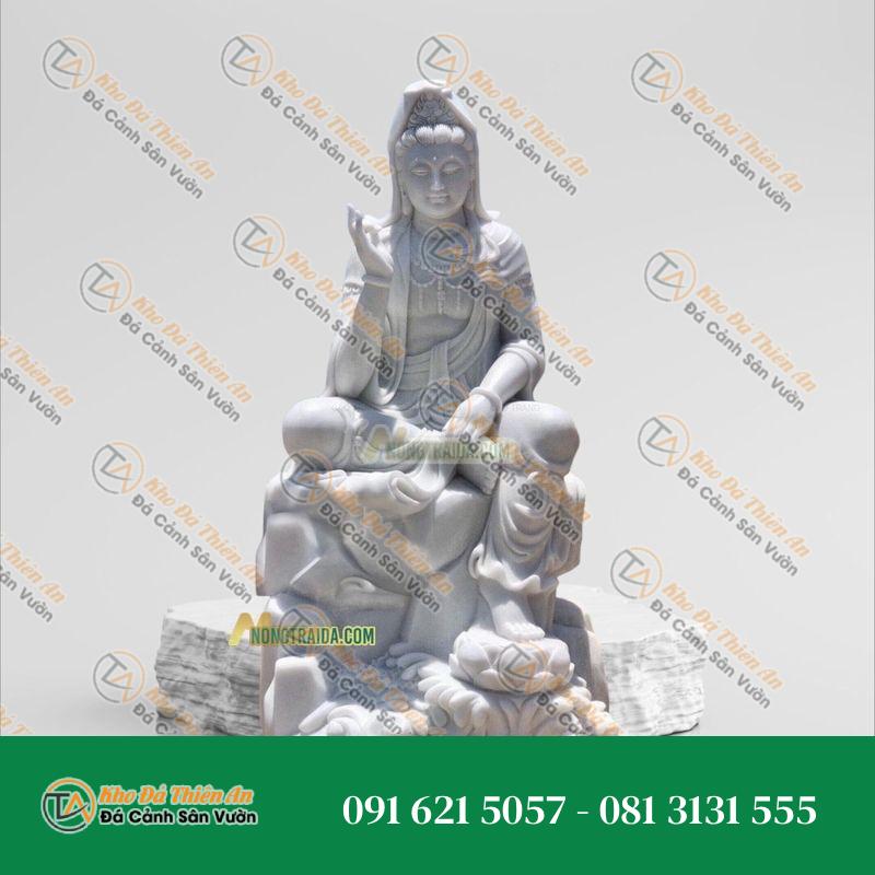Tượng Quán Tự Tại Đá Trắng Vượt Biển 209cm, Kiểu Dáng Uy Nghi, Thanh Tịnh | Khodathienan.com