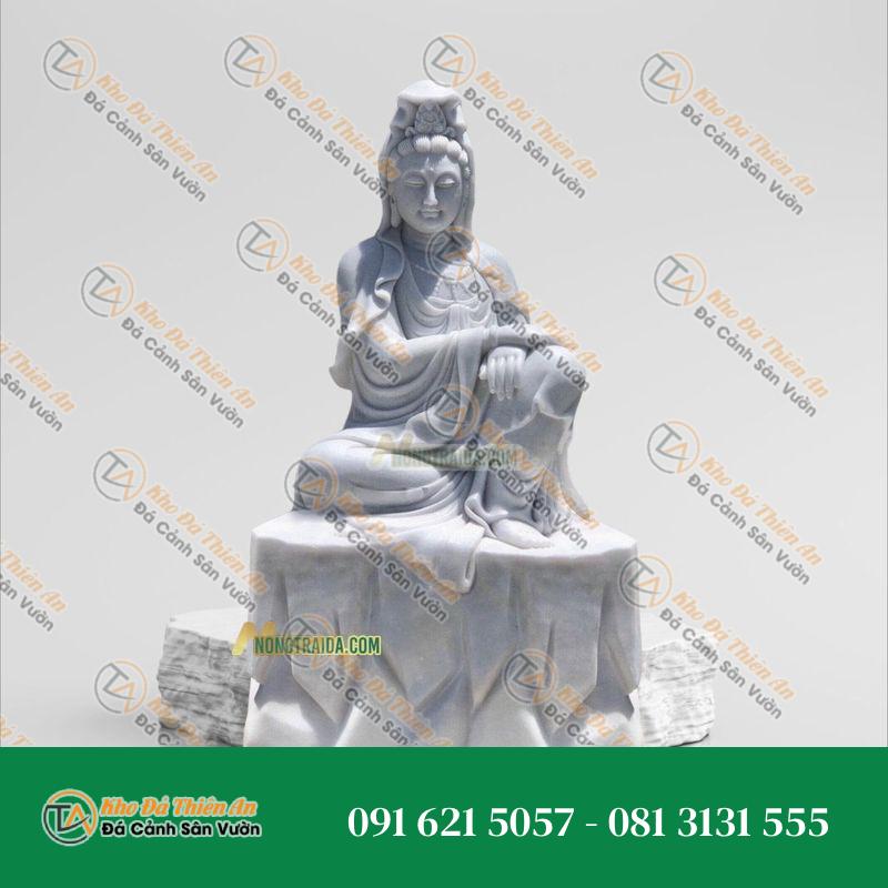 Tượng Quán Tự Tại Bồ Tát Đá Trắng Lục Yên 179cm – Khodathienan.com