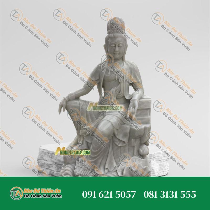 Tượng Quán Tự Tại Bồ Tát – Đá Trắng Xám 194cm – Khodathienan.com