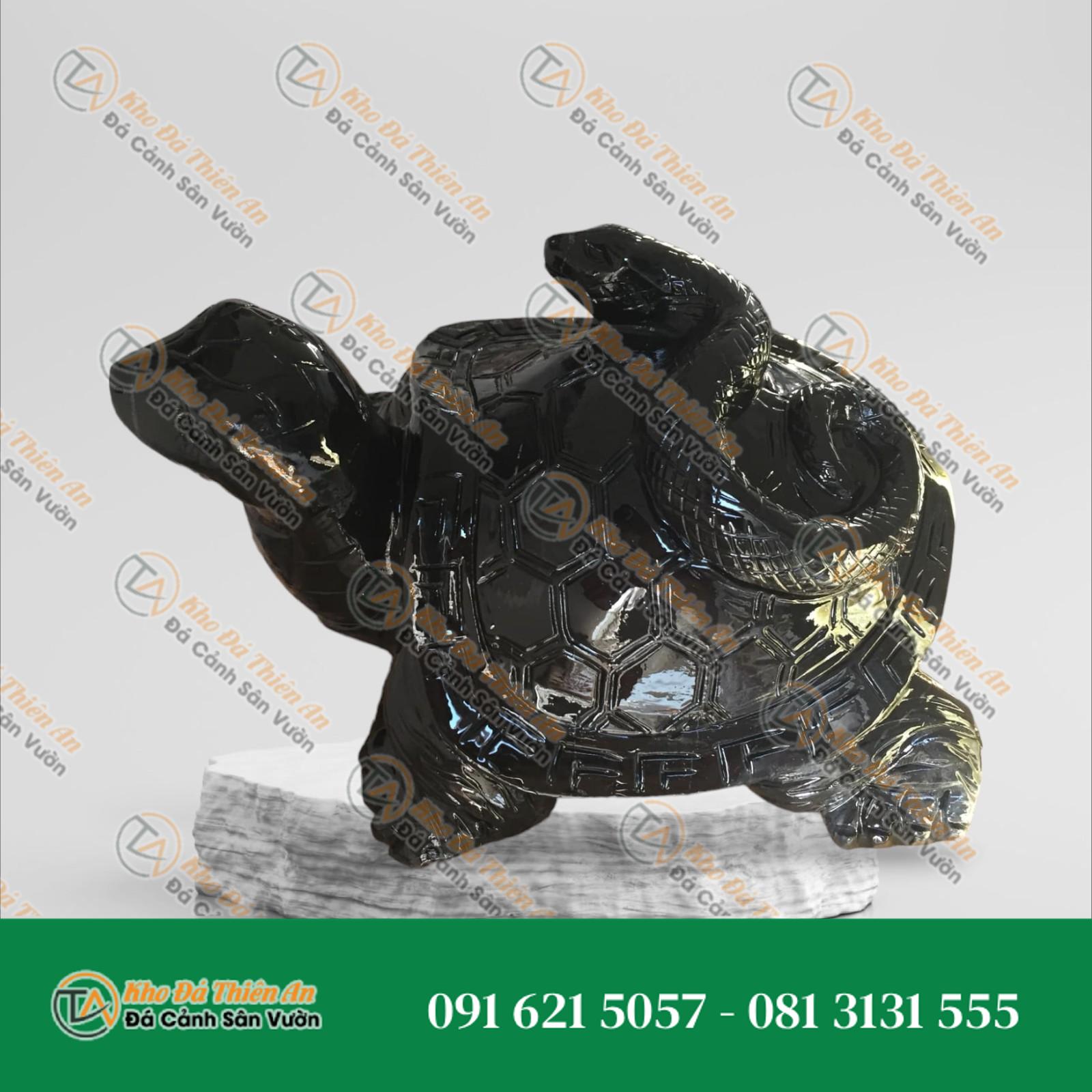 Tượng Rùa – Đá Cẩm Thạch Đen Tia Chớp – 32cm – Phong Cách Cổ Điển, Uy Nghi | Khodathienan.com