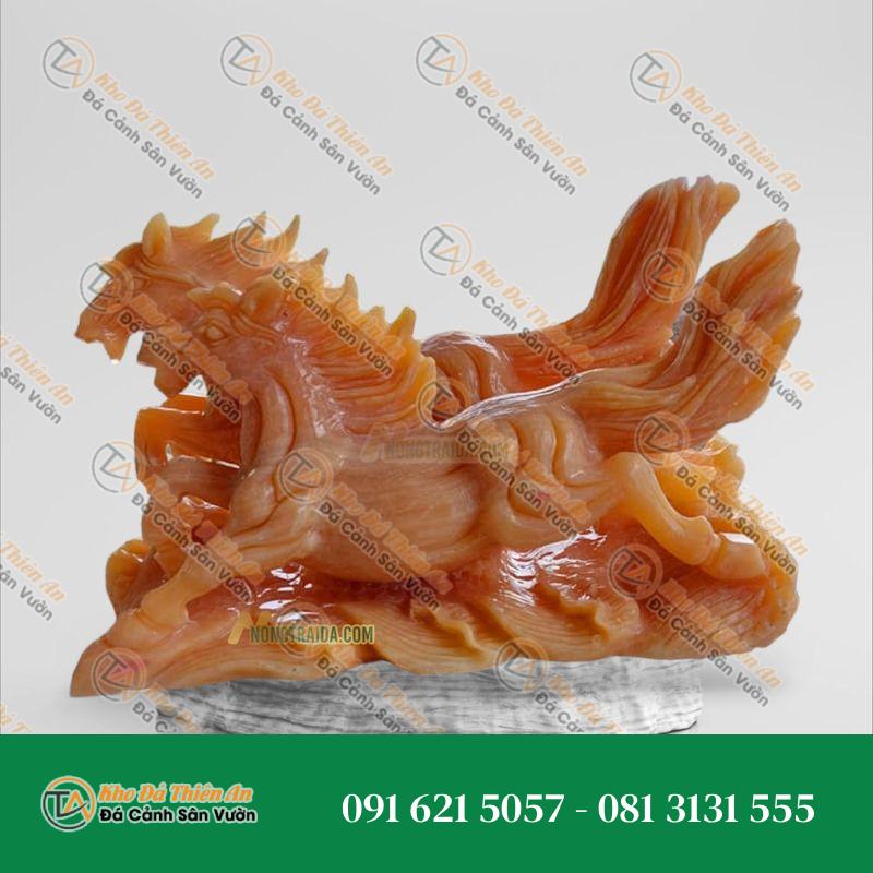 Tượng Song Mã Đá Ngọc Hoàng Long 46cm – Biểu Tượng May Mắn & Tài Lộc