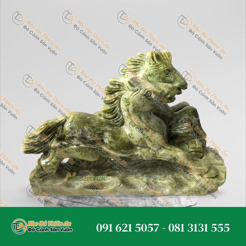Tượng Song Mã Đá Ngọc Serpentine 36cm – Biểu Tượng Thành Công & Tài Lộc