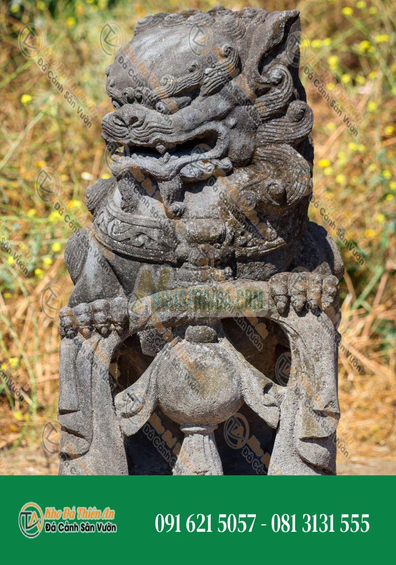 Tượng Sư Tử Foo Dogs Shishi Guardian Lions Đá Đen Núi Lửa Cao 91.44cm – Bảo Vệ & Uy Nghi