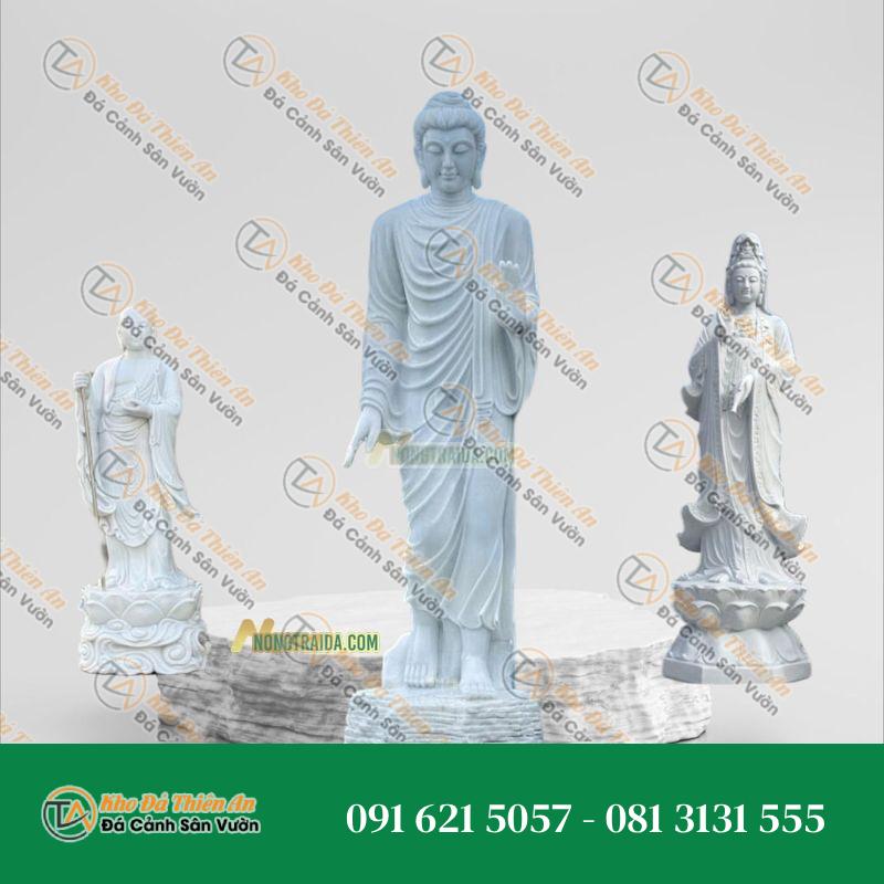 Tượng Ta Bà Tam Thánh Đá Trắng Cẩm Thạch – 185cm – Khodathienan.com