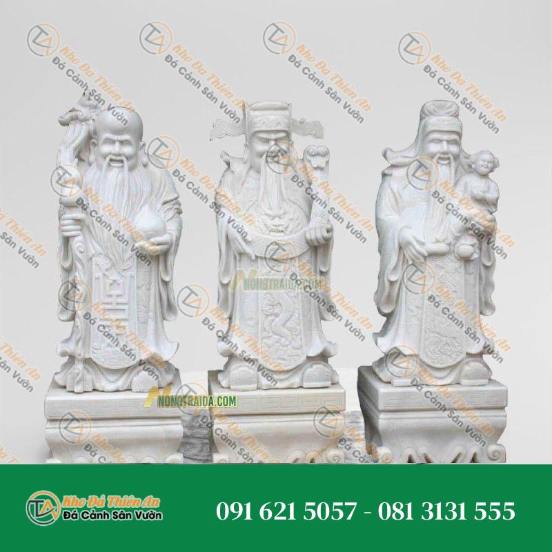 Tượng Tam Đa Phúc Lộc Thọ – Đá Trắng Muối 165cm – Khodathienan.com