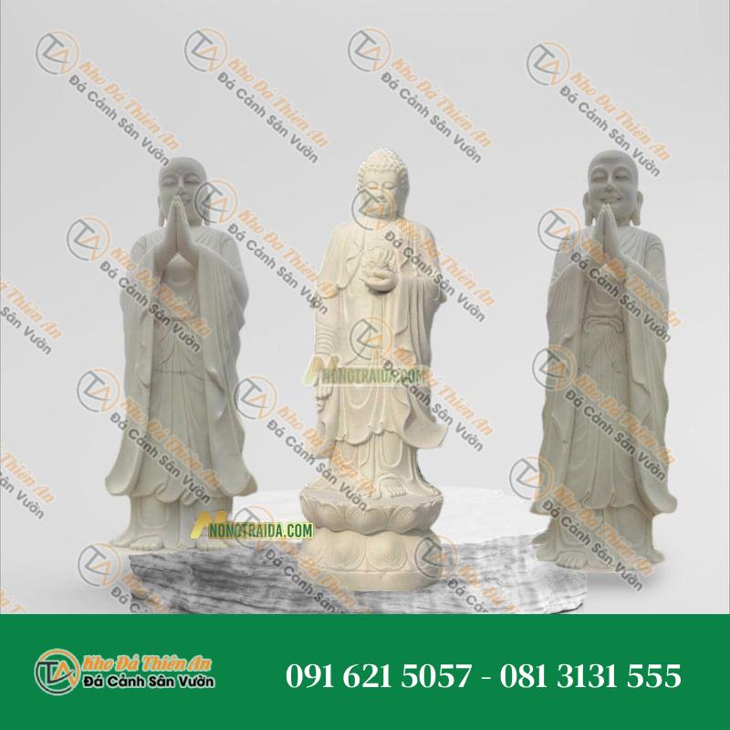 Tượng Tam Thánh Phật A Di Đà Đá Cẩm Thạch Trắng 185cm – Khodathienan.com