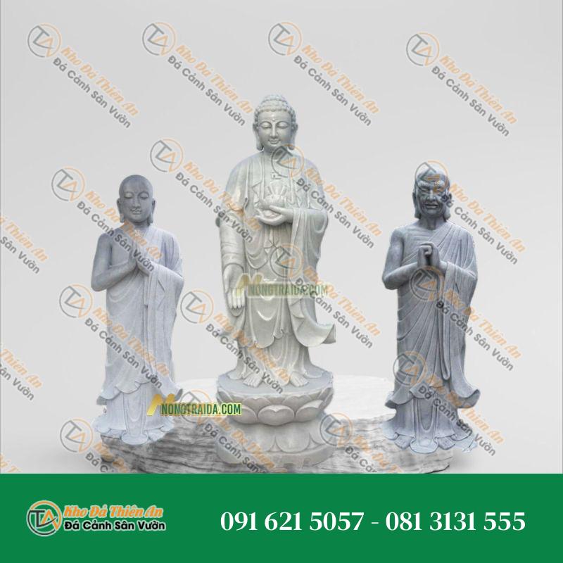 Tượng Tam Thánh Phật A Di Đà – Đá Xám Cẩm Thạch – 165cm – Khodathienan.com