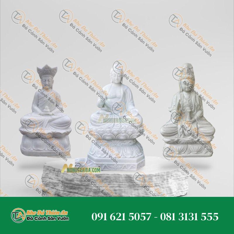 Tượng Tam Thánh Ta Bà Đá Cẩm Thạch Trắng 90cm, Kiểu Dáng Uy Nghi, Thanh Tịnh | Khodathienan.com