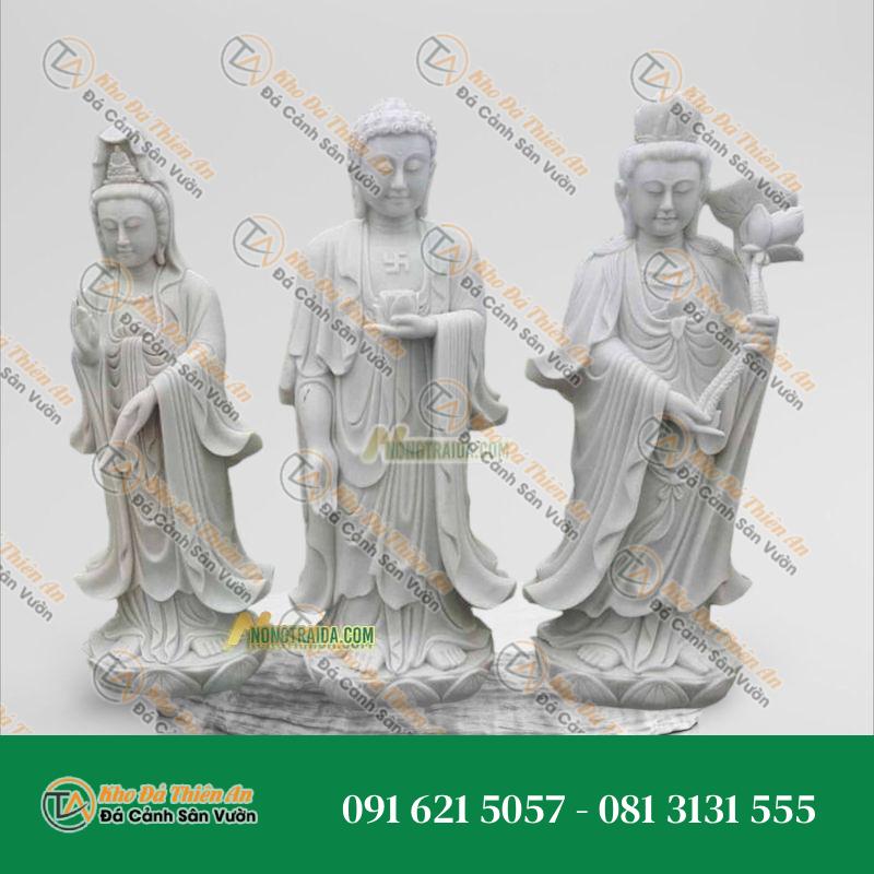 Tượng Tam Thánh Tây Phương Đứng Đá Trắng Lục Yên 161cm – Nét Đẹp Tinh Khôi – Khodathienan.com