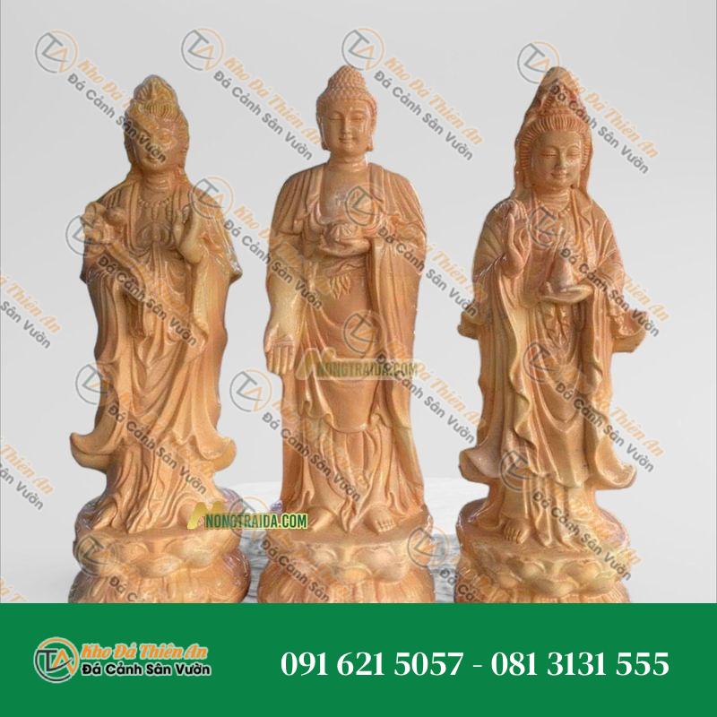 Tượng Tam Thánh Tây Phương Đứng Bằng Đá Trắng Lục Yên – Cao 181cm | Quà Tặng Phong Thủy