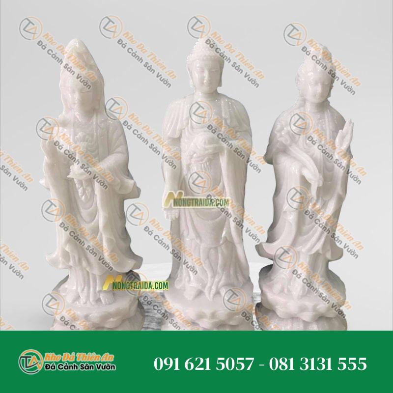 Tượng Tam Thánh Tây Phương Đứng – Đá Trắng Xám 167cm – Khodathienan.com