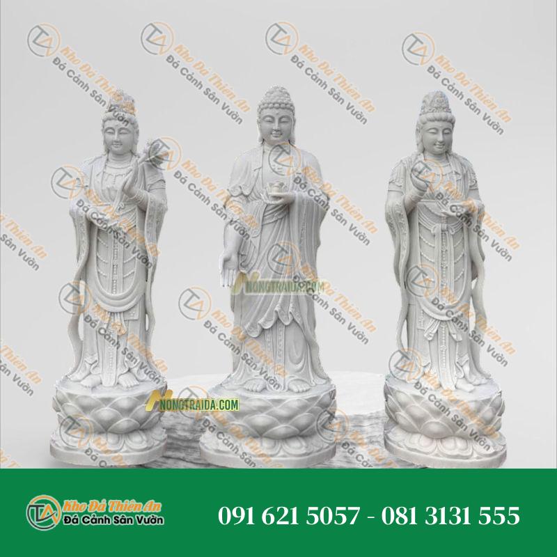 Tượng Tam Thánh Tây Phương Đá Ngọc Serpentine 187cm, Kiểu Dáng Uy Nghi | Khodathienan.com