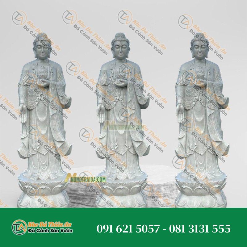 Tượng Tam Thế Phật Đứng – Đá Cẩm Thạch Xám 84cm – Khodathienan.com