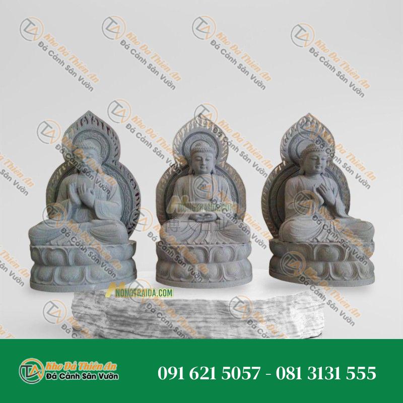 Tượng Tam Thế Phật Ngồi Đá Sa Thạch 86cm – Nét Đẹp Tinh Khôi – Khodathienan.com