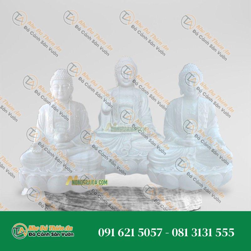 Tượng Tam Thế Phật Đá Trắng Nghệ An – 95cm – Mang Lại Bình An, May Mắn – Khodathienan.com