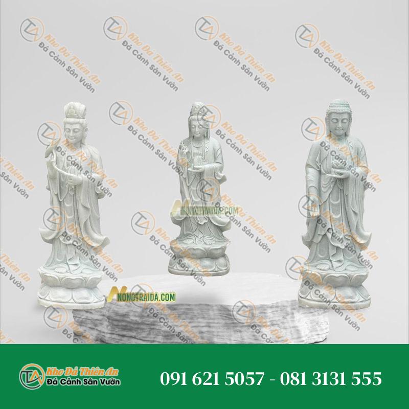 Tượng Tây Phương Tam Thánh Đứng Đá Trắng Nghệ An 167cm – Kiệt Tác Nghệ Thuật – Khodathienan.com