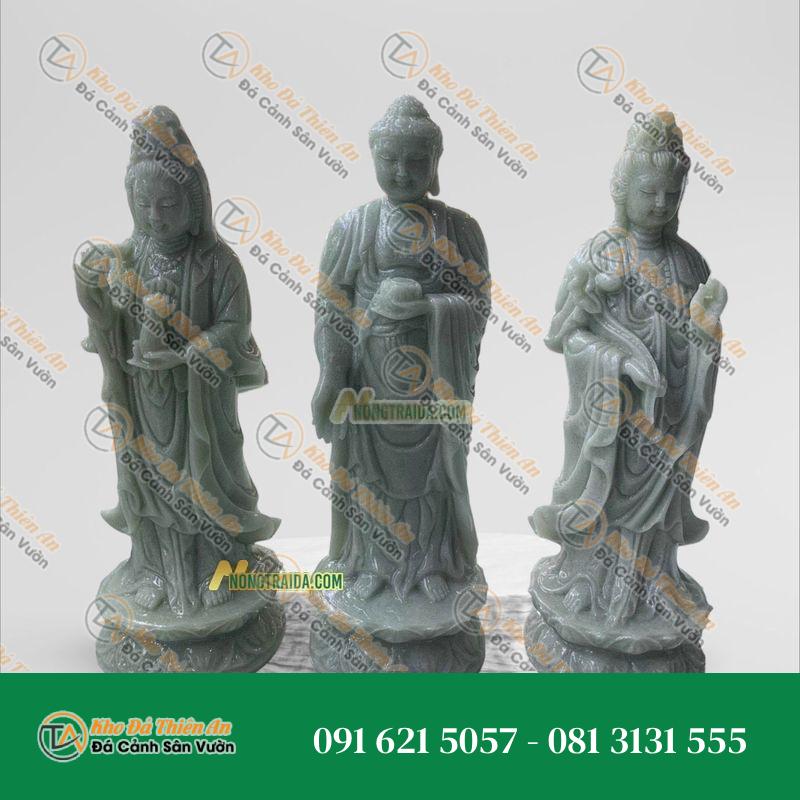 Tượng Tây Phương Tam Thánh Đứng Bằng Đá Trắng Muối – Cao 169cm | Phong Thủy Tài Lộc