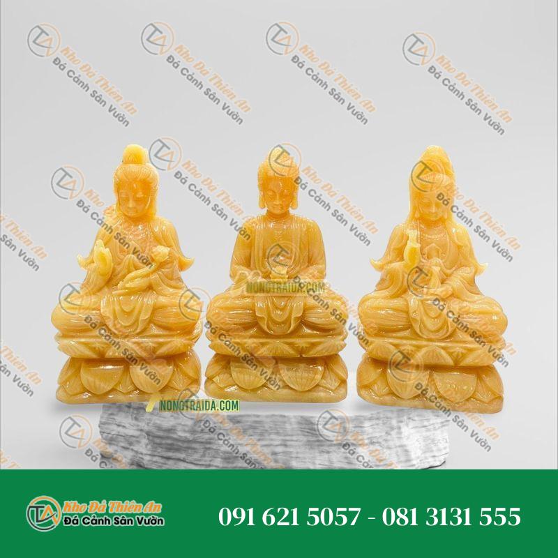 Tượng Tây Phương Tam Thánh Đứng Bằng Đá Trắng Sứ – Cao 187cm | Quà Tặng Phong Thủy Cao Cấp