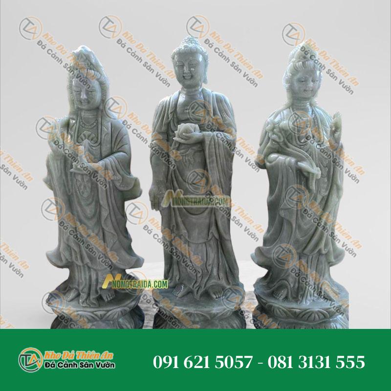 Tượng Tây Phương Tam Thế Phật Đứng Đá Trắng Sứ 155cm – Kiểu Dáng Tinh Tế – Khodathienan.com