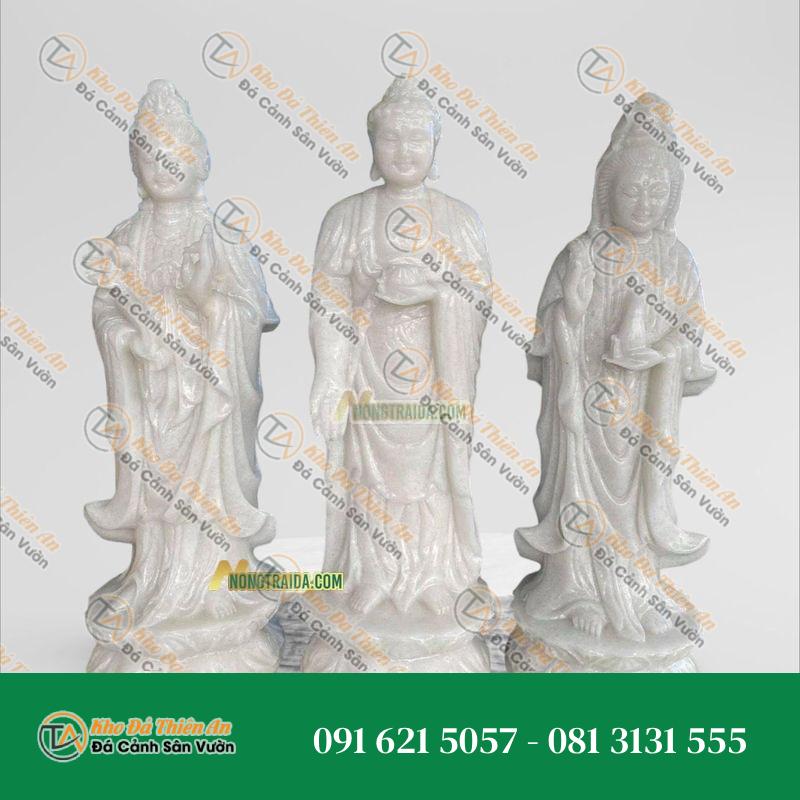 Tượng Tây Phương Tam Thế Phật Ngồi Đá Trắng Muối 167cm – Khodathienan.com