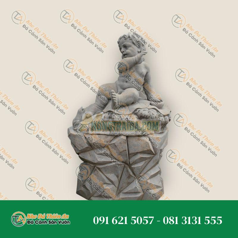 Tượng Thần Tình Yêu Trẻ Em Putti Cưỡi Ếch – Đá Emperador Nâu – Khodathienan.com