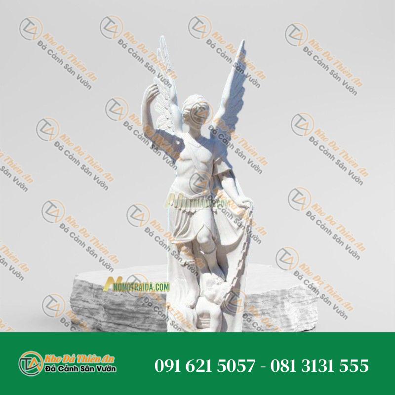 Tượng Thánh Micae Diệt Quỷ Bằng Đá Cẩm Thạch Trắng – Cao 176cm